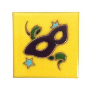 Mardi Gras Mask Ceramic Tile Trivet By CLP 1998 4x4 Yellow Purple Home Décor